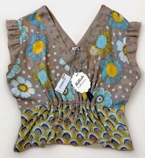 Killah Collection Womens XS Top Y2K Floral Boho Lace Up Halter Ruffle NWT